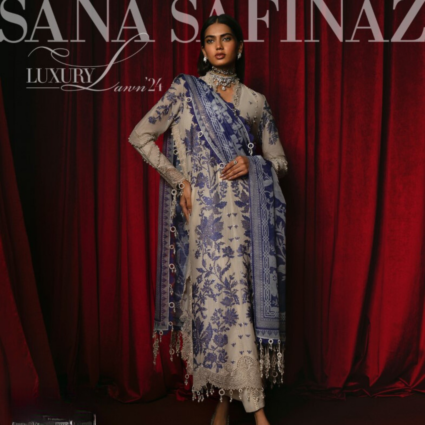 Sana Safinaz Embroidered Luxury Lawn Unstitched 3Pc Suit D-03B