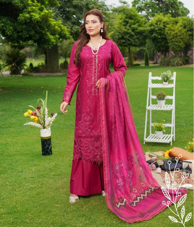 Munira Designers Lawn Stitched Pink