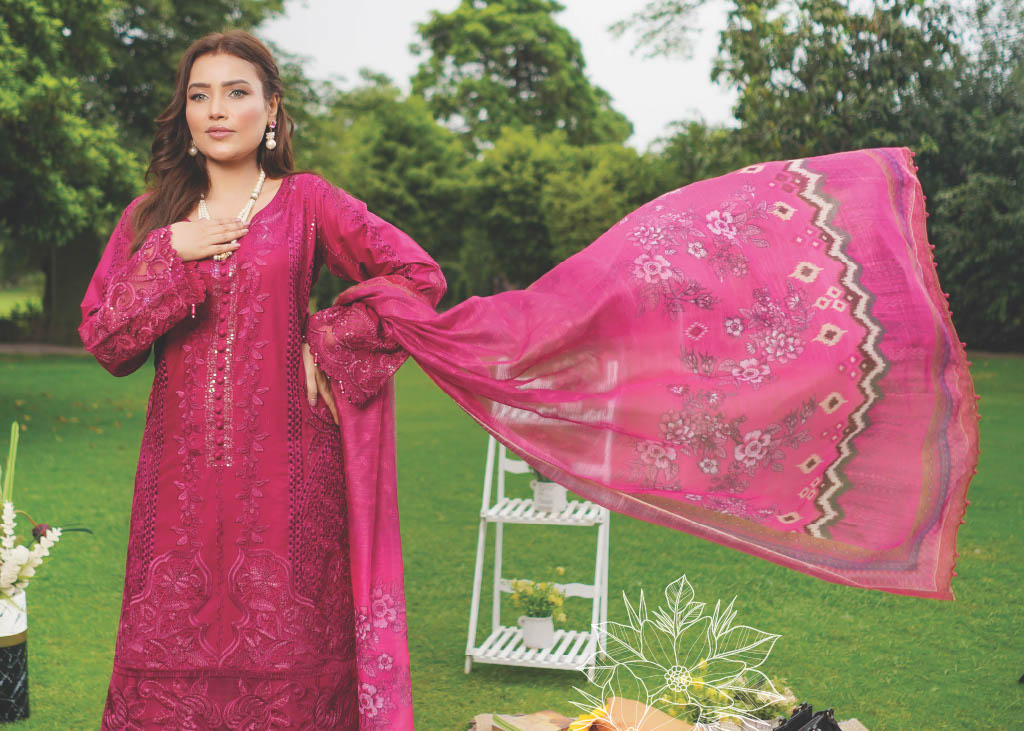 Munira Designers Lawn Stitched Pink