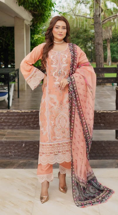 Munira Designers Lawn Stitched Peach