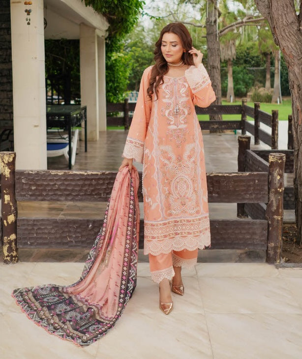 Munira Designers Lawn Stitched Peach
