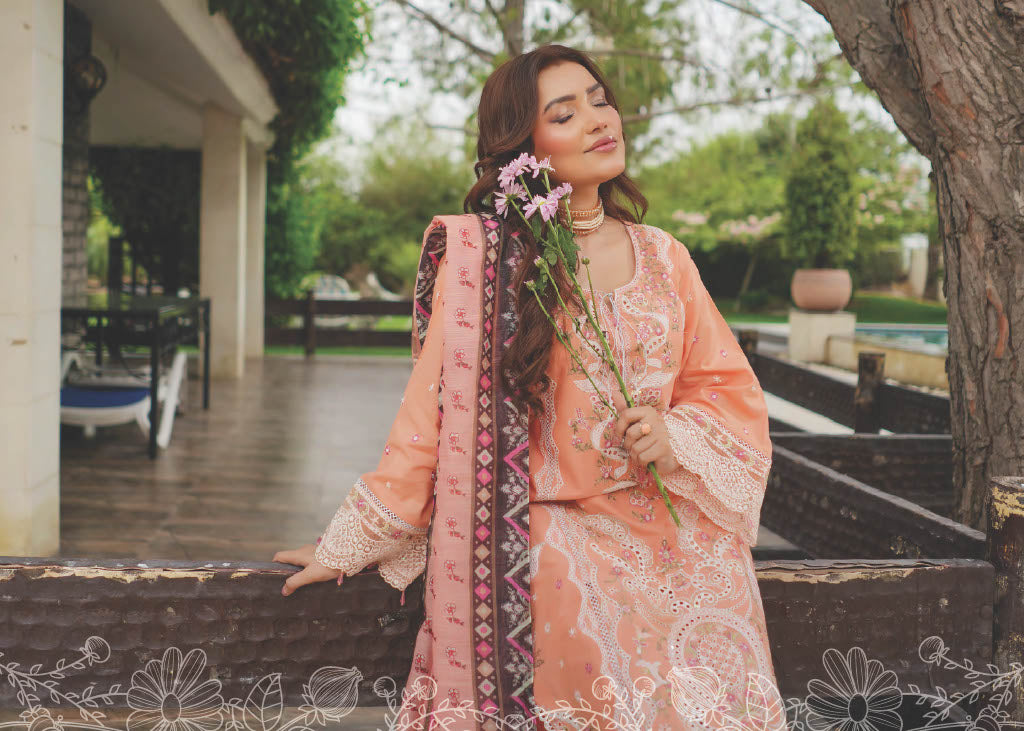 Munira Designers Lawn Stitched Peach
