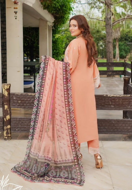 Munira Designers Lawn Stitched Peach
