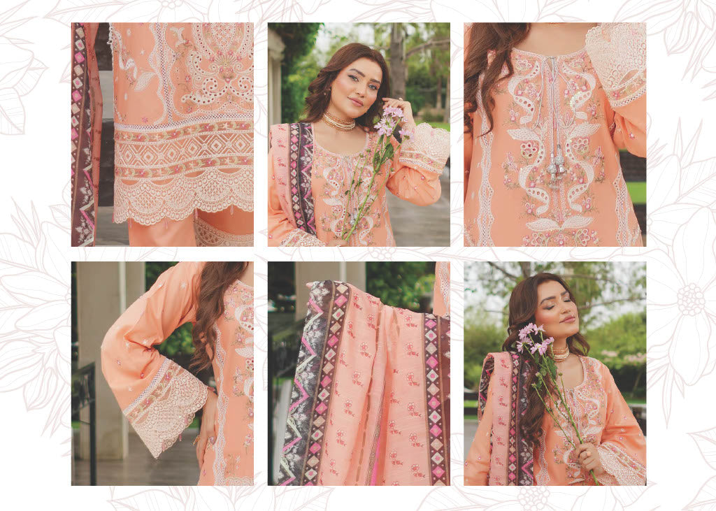 Munira Designers Lawn Stitched Peach