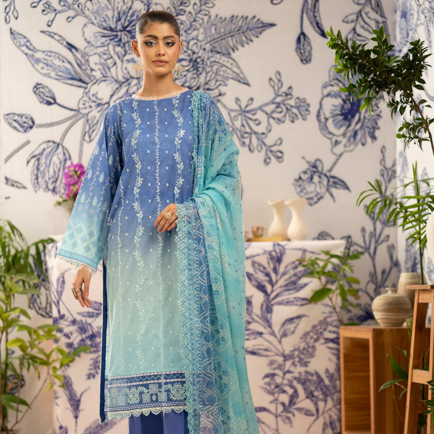 ROSHNAI 3 PC UN-STITCHED (SHIRT TROUSER & DUPATTA)