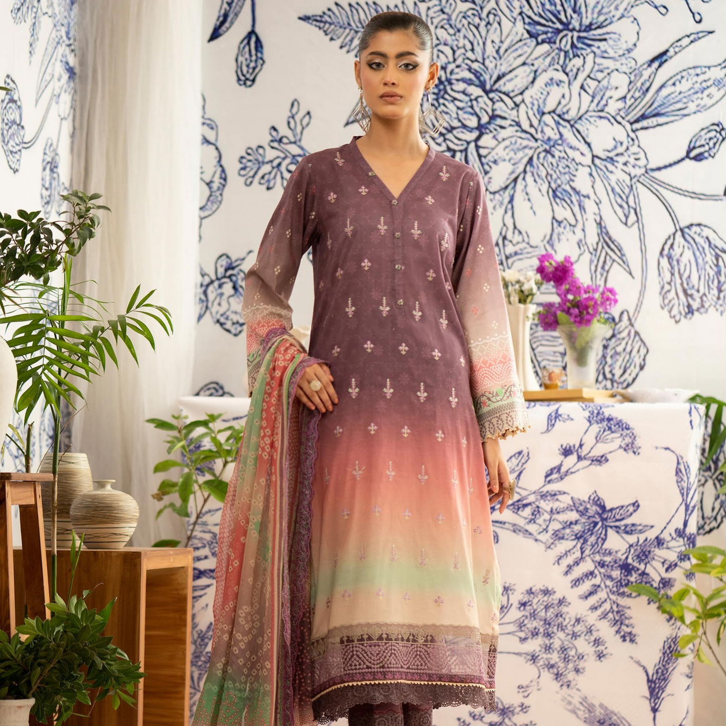 ROSHNAI 3 PC UN-STITCHED (SHIRT TROUSER & DUPATTA)