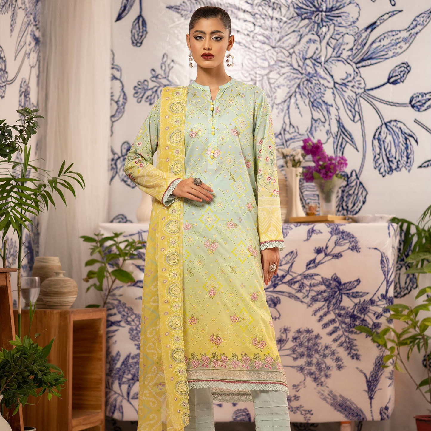 ROSHNAI 3 PC UN-STITCHED (SHIRT TROUSER & DUPATTA)