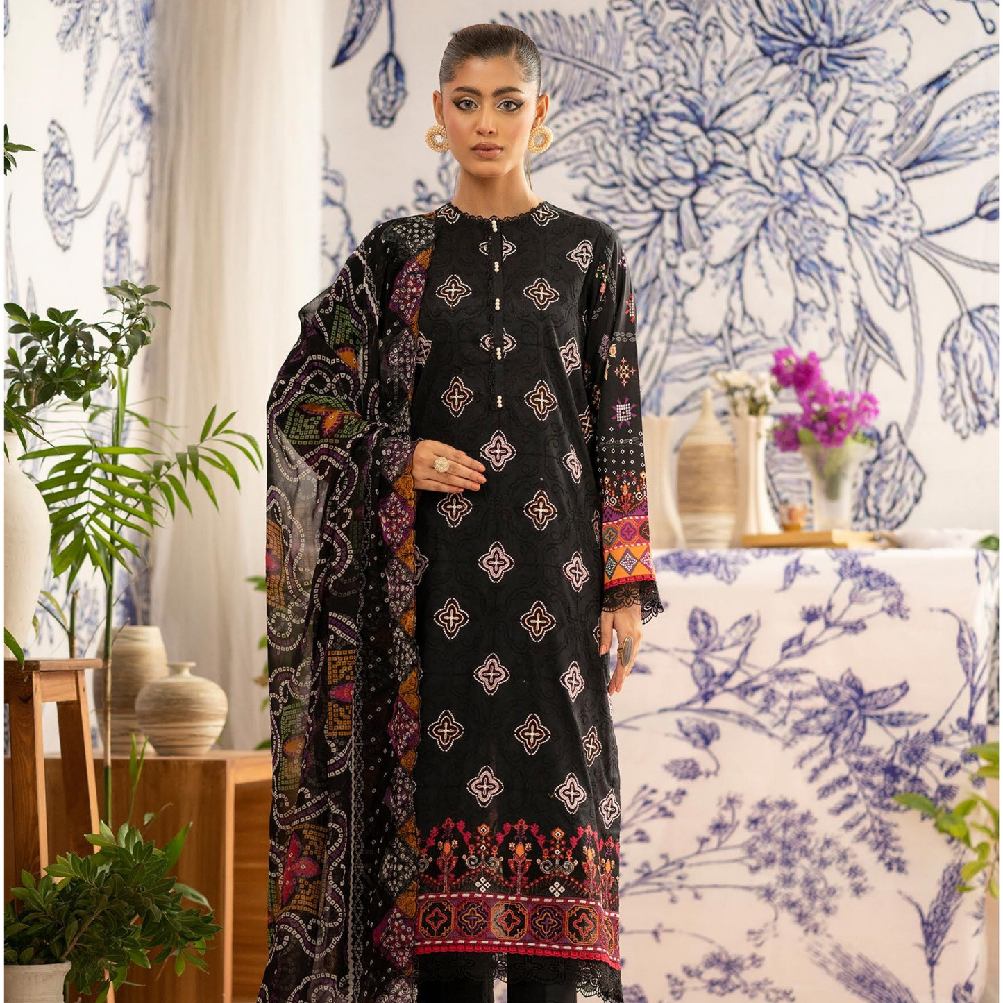 ROSHNAI 3 PC UN-STITCHED (SHIRT TROUSER & DUPATTA)