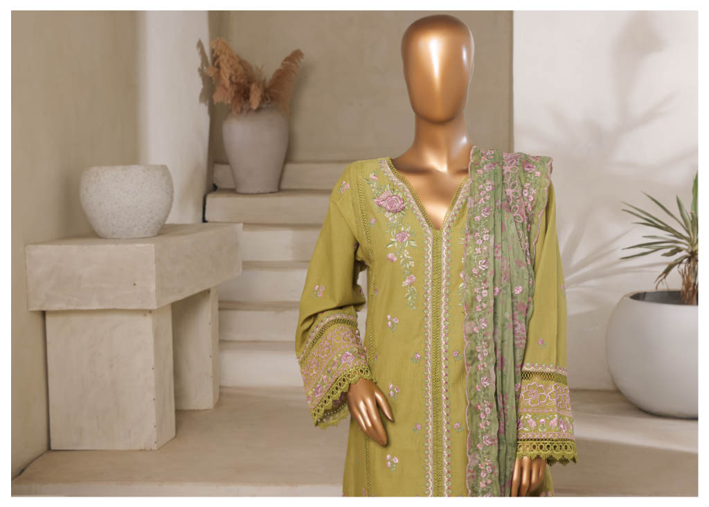 Sadabahar - Luxury Embroided 3 Piece Stitched Olive Green