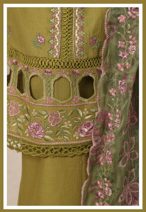Sadabahar - Luxury Embroided 3 Piece Stitched Olive Green