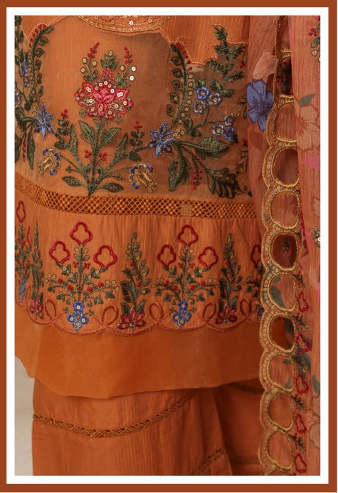 Sadabahar - Luxury Embroided 3 Piece Stitched Orange