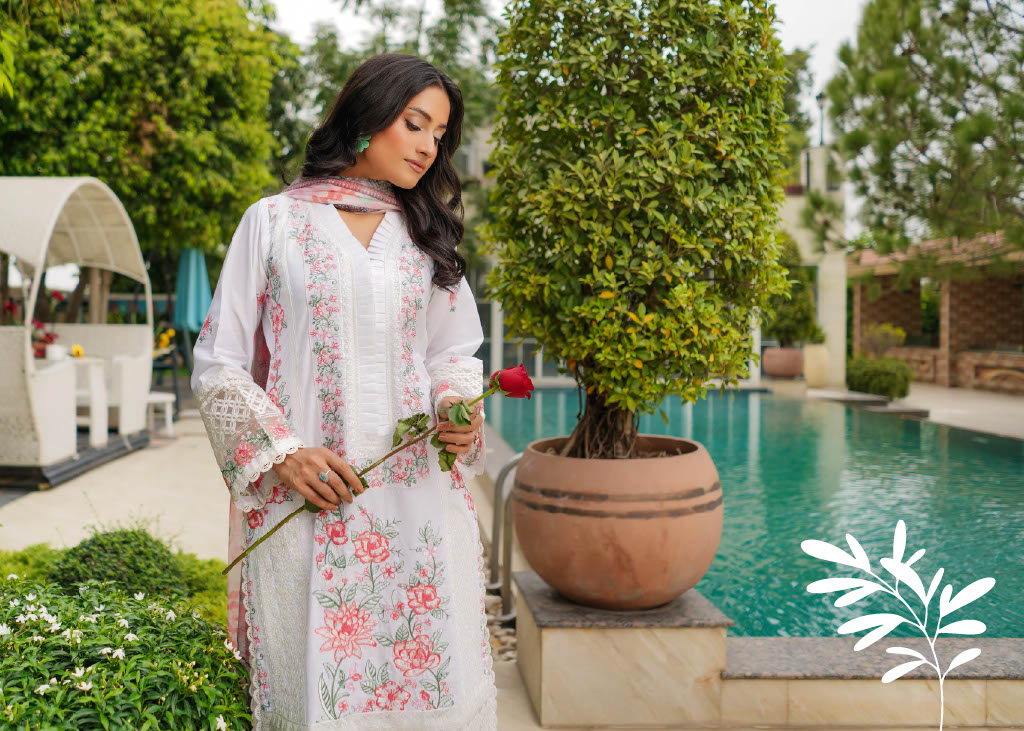 Munira Designers Lawn Stitched White