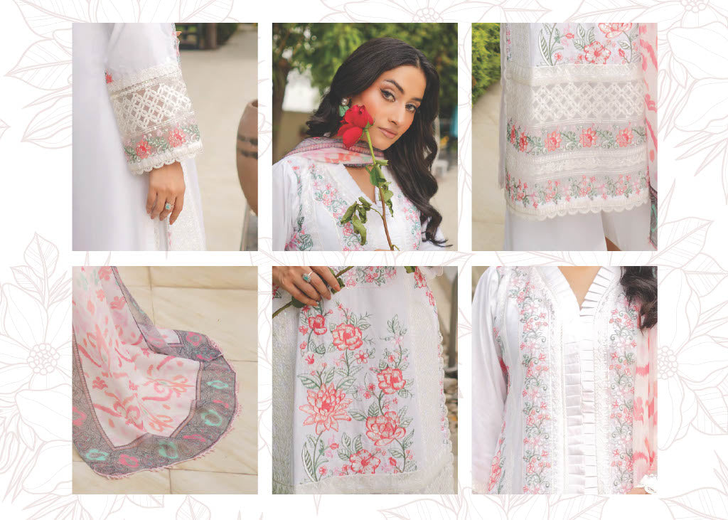 Munira Designers Lawn Stitched White