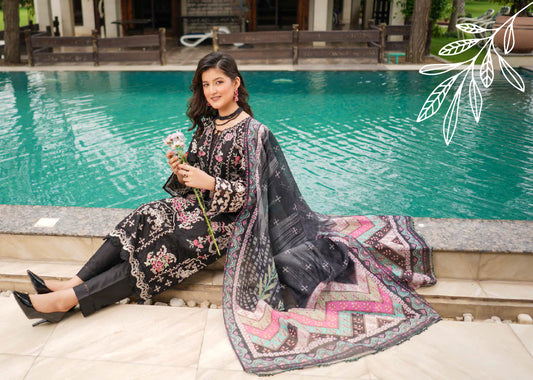 Munira Designers Lawn Stitched Black