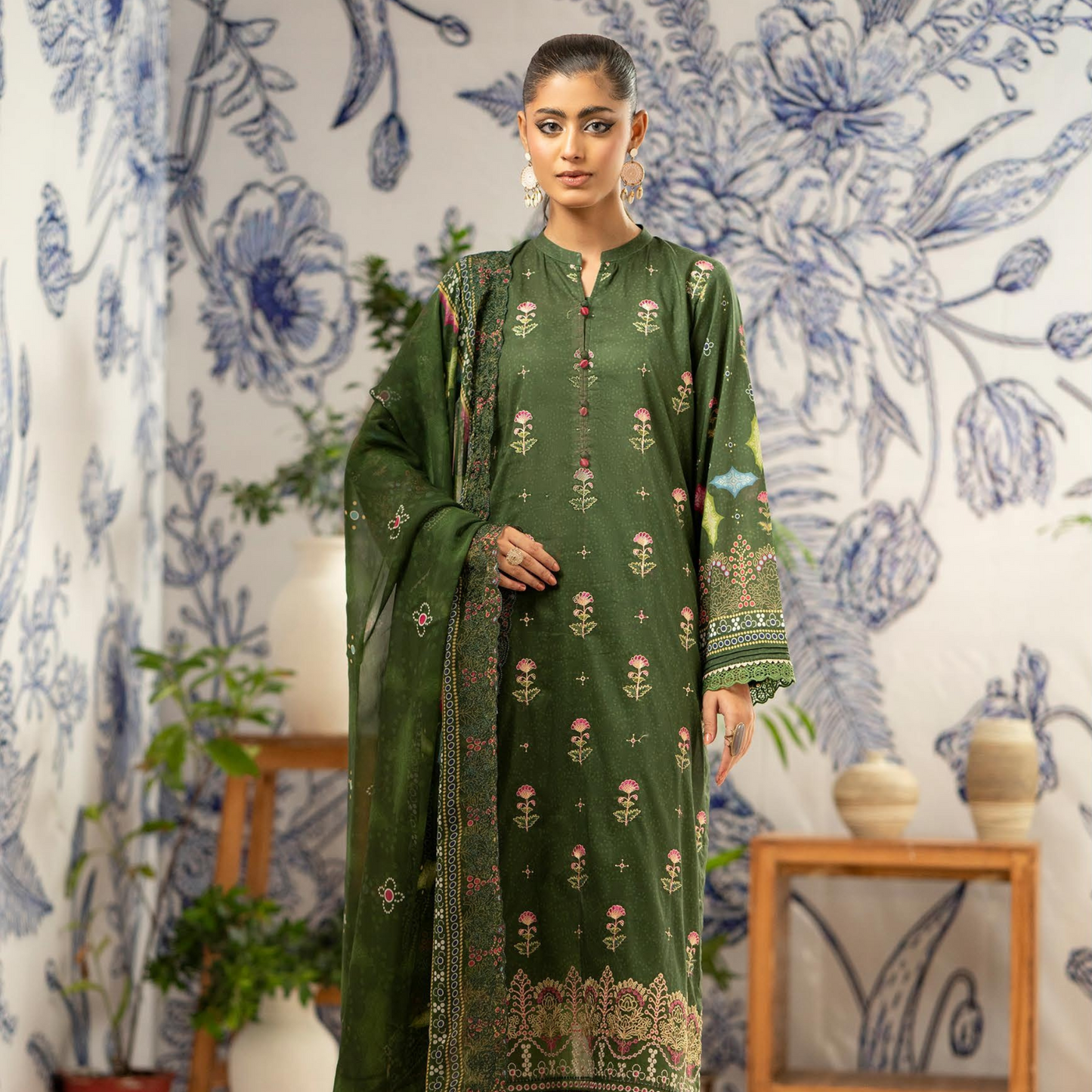 ROSHNAI 3 PC UN-STITCHED (SHIRT TROUSER & DUPATTA)