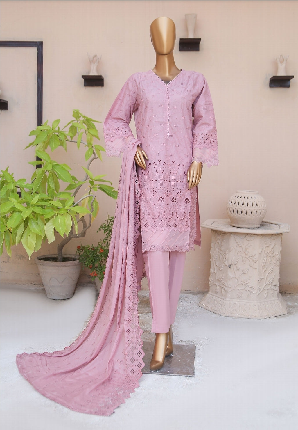 Bin Saeed 3 Piece Chikankari Stitched Suit with Chikankari Dupatta