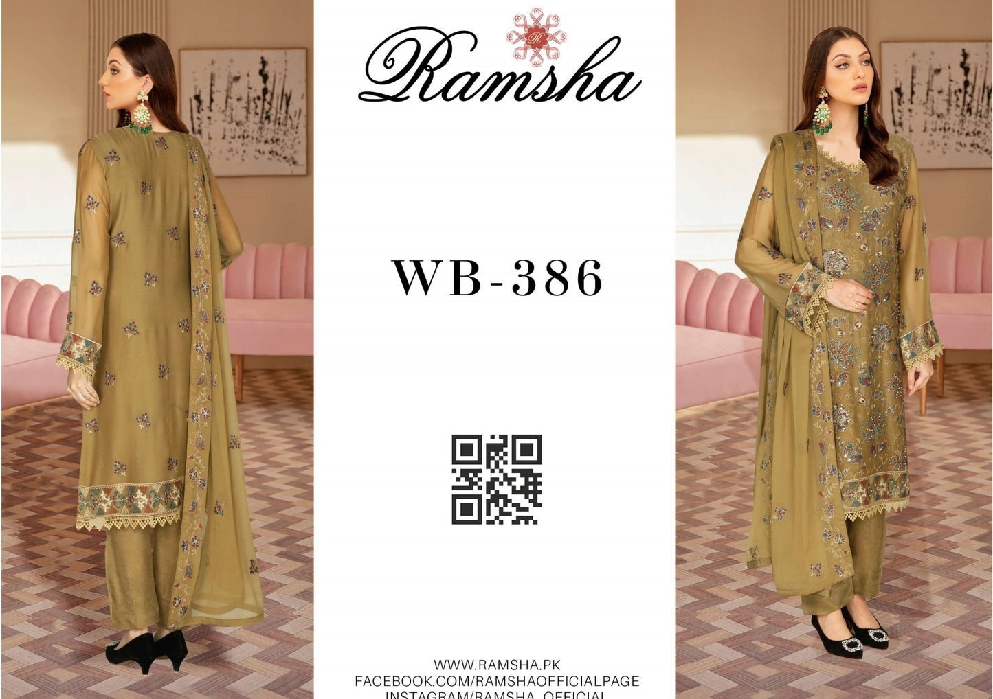 Ramsha 3 piece Embroidered chiffon